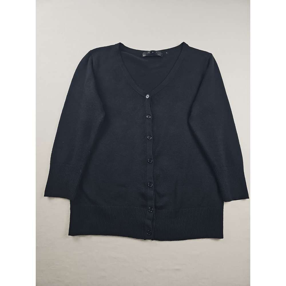 Mak Sweater Women's 3/4 Sleeve V-neck Knit Cardigan Lightweight Black Size L